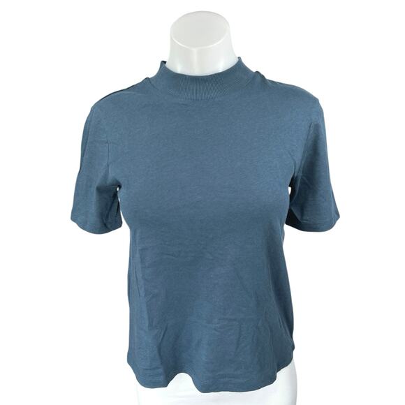 Zara Tops - Zara Women's Blue Short Sleeve Mock Neck Knit Stretch T Shirt Tee Top Size S